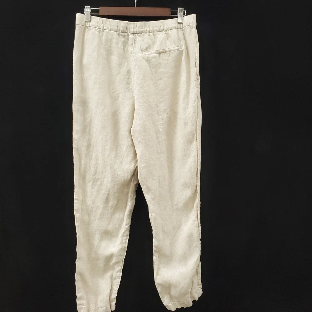 H&M Mens Relaxed Fit Linen Pull On Pants Size 32R Beige Coastal Beachy Neutral